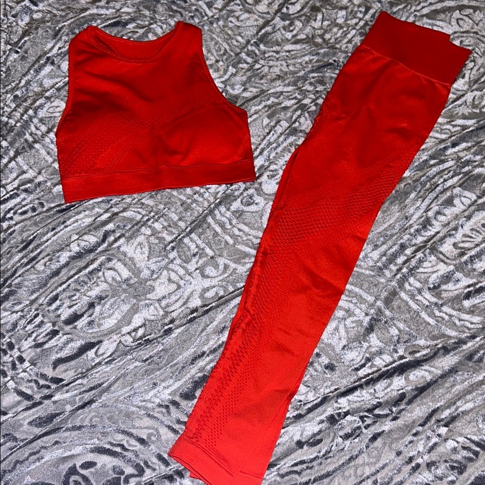 Red Athletic Crop Top and Leggings Set